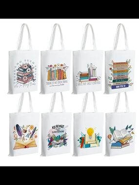 White Book-Themed Cotton Tote Plus 18oz Cup And Bookmark Of You Liking